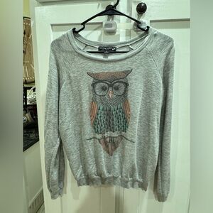 Gray Owl Graphic Thin Sweatshirt